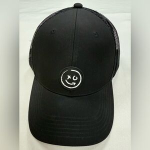 chubbies Black Mesh Trucker Hat with Winking Smile Patch